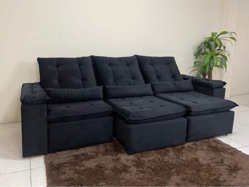 Sofá Retrátil Reclinável Atenas 2.70m - Preto Veludo - Imagem 7