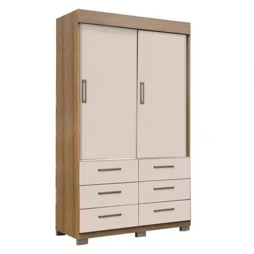Guarda-Roupa Buzios 2 portas de correr Sem espelho 6 gavetas - Mel/Areia