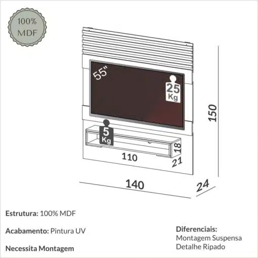Painel até 55" Antix PA20 Off White/Freijó – DALLA COSTA - Imagem 4