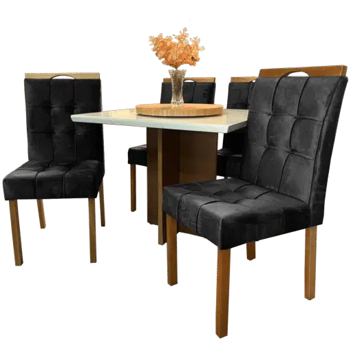 Mesa Salinas 90 Cinamomo/Off White com 4 Cadeiras Sophia Veludo Preto – AVALON DECOR + WM DECOR - Imagem 4