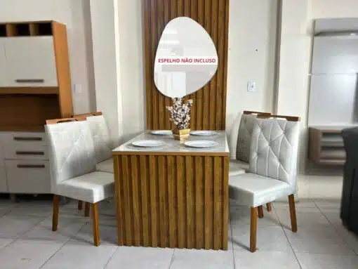 Mesa de Jantar Cancún 1.20x0.90 Com 4 Cadeiras jasmim - Cinamomo Ripado/Off White/Bege - Imagem 5
