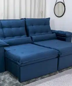 Sofá Retrátil Reclinável Emanuelly 2.30m Veludo Azul - D28 Soft