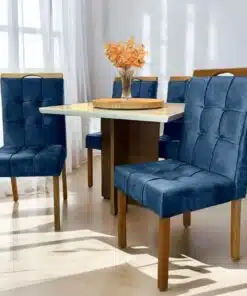 Mesa Salinas 90 Cinamomo/Off White com 4 Cadeiras Sophia Veludo Azul – AVALON DECOR + WM DECOR