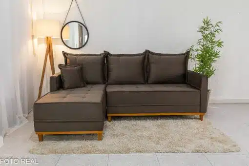 Sofá 3 Lug. Milão C/Chaise Lado Direito Veludo Marrom 815 Larg. 2.30m - Molas Ensacadas - Imagem 2