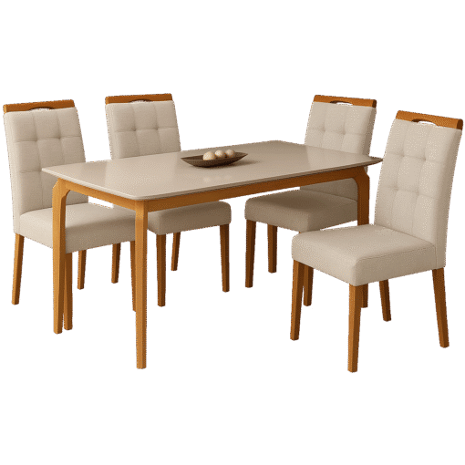 Mesa Alegra 120 Cinamomo/Off White com 4 Cadeiras Sophia Linho Bege 200 – JCM MOVELARIA + WM DECOR - Imagem 3