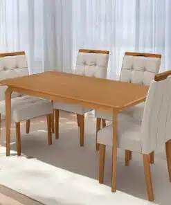 Mesa Alegra 120 Cinamomo com 4 Cadeiras Sophia Veludo Bege – JCM MOVELARIA + WM DECOR