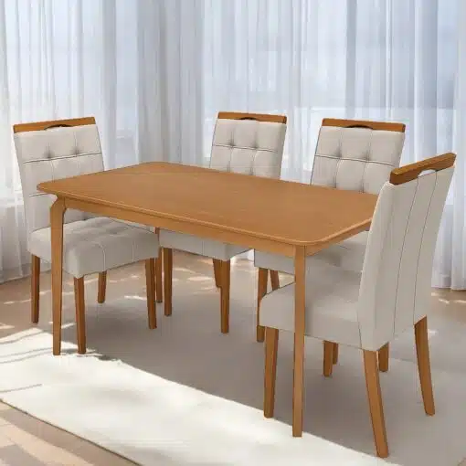 Mesa Alegra 120 Cinamomo com 4 Cadeiras Sophia Veludo Bege – JCM MOVELARIA + WM DECOR