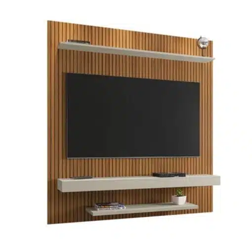 Painel Leme TV até 60 Polegadas Larg. 1.50m Impressão Ripada 3D Cinamomo/Ripado/Off White Bechara - Imagem 3