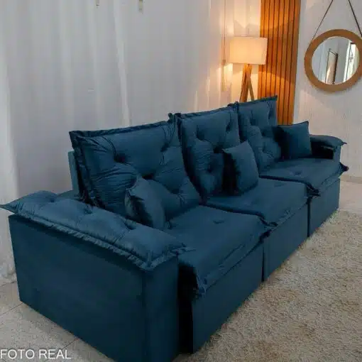 Sofá Retrátil Reclinável Porto Madri 2.70m Veludo Azul - D28 Pró Aditivada - Imagem 4