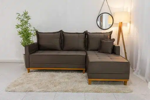 Sofá 3 Lug. Milão C/Chaise Lado Esquerdo Veludo Marrom 815 Larg. 2.30m - Molas Ensacadas - Imagem 2