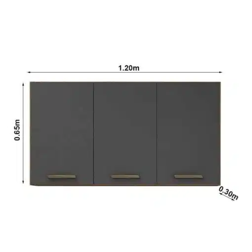 Aéreo Cozinha São Luiz Cinamomo/Grafite 3 Portas Larg. 1.20m - Valdemoveis - Imagem 3