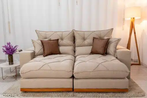 Sofá Retrátil Reclinável Gran Bello 2.50m Linho Bege - Molas Ensacadas - Imagem 4