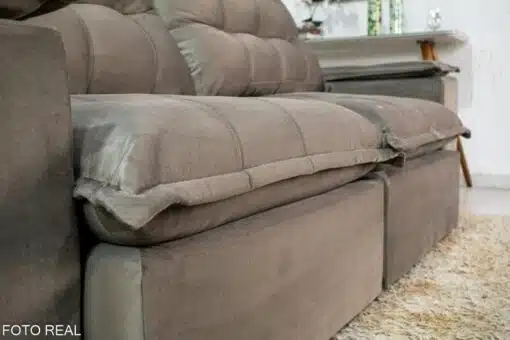 Sofá Retrátil Reclinável Atenas 2.10m Veludo Cinza 813 D33 e Molas Ensacadas - Imagem 2