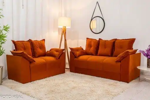 Sofá 3 e 2 lugares Petra Veludinho Terracota 604