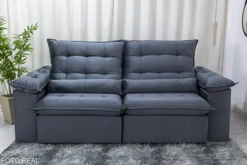 Sofá Retrátil Reclinável Emanuelly 2.00m Veludo Cinza 20 - D28 Soft - Imagem 5