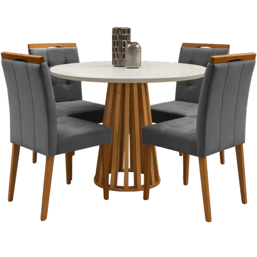 Mesa Redonda Berlim 100 Cinamono/Off White com 4 Cadeiras Sophia Veludo Cinza Grafite– CEL MÓVEIS + WM DECOR - Imagem 3