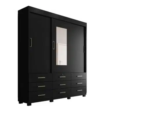 Guarda-Roupa Itapema II 3 portas de correr com espelho 9 gavetas- Preto - Imagem 3