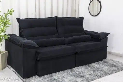 Sofá Retrátil Reclinável Emanuelly 2.30m Veludo Preto 21 - D28 Soft - Imagem 3