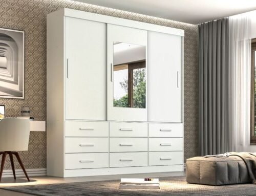 Guarda-Roupa New Star 3 Portas e 9 Gavetas Com Espelho e Pés - Branco