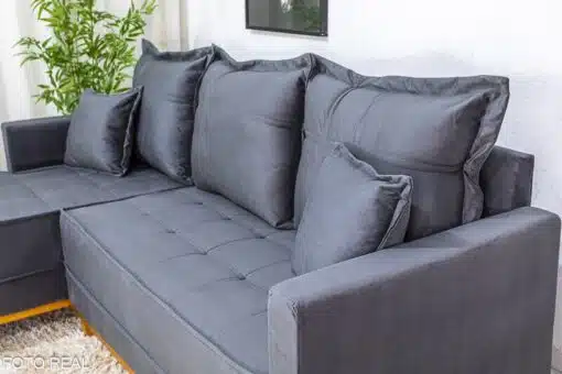 Sofá 3 Lug. Milão C/Chaise Lado Direito Veludo Cinza 814 Larg. 2.30m - Molas Ensacadas - Imagem 3