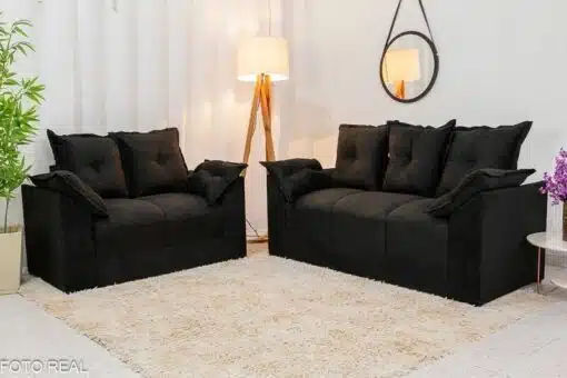 Sofá 3 e 2 lugares Petra Veludinho Preto 601