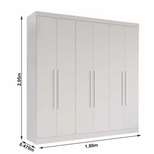 Roupeiro Casal Recife Branco 6 Portas Larg. 1.80m - Sallêto - Imagem 3