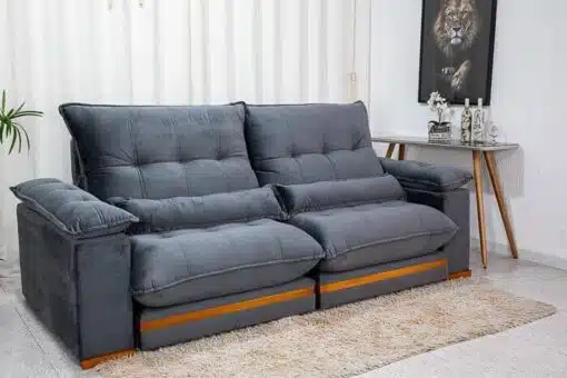 Sofá Retrátil Reclinável Ibis 2.50m Veludo Cinza 814 - D33 e Molas Ensacadas - Imagem 3