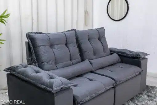Sofá Retrátil Reclinável Grécia 2.00m Veludo Cinza - Sem Caixa - Imagem 6