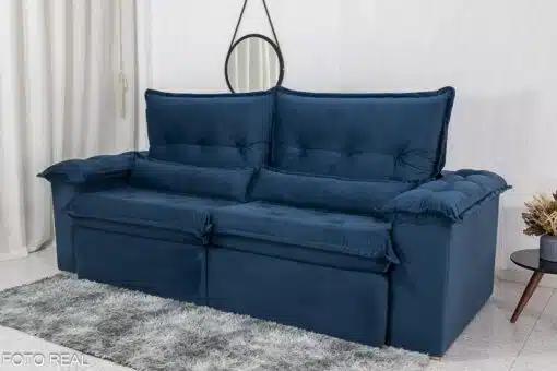 Sofá Retrátil Reclinável Califórnia 2.50m Veludo Azul 529 - D28 Hiper soft - Imagem 3