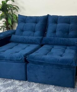 Sofá Retrátil Reclinável Atenas 2.00m - Azul Veludo