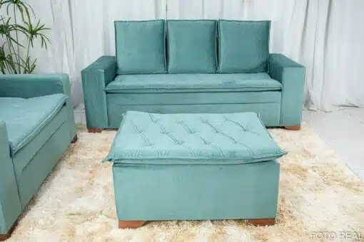 Sofá 3 e 2 lugares França com Puff Veludo Verde A40 Larg. 1.86m - Imagem 3