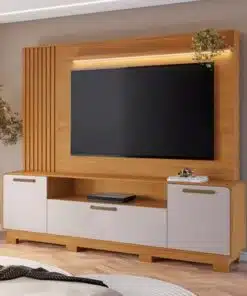 Home Apego Cinamomo/Off C/ Luminária LED e Detalhe Ripado TV até 65 Polegadas Larg. 2.00m - JCM