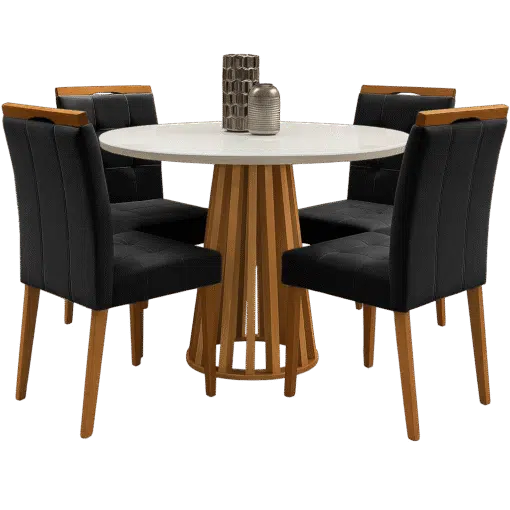 Mesa Redonda Berlim 100 Cinamono/Off White com 4 Cadeiras Sophia Veludo Preto – CEL MÓVEIS + WM DECOR - Imagem 3