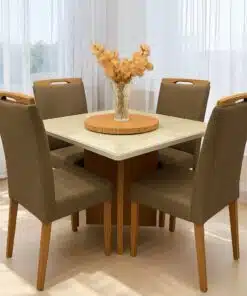 Mesa Salinas 120 Cinamomo/Off White com 4 Cadeiras Priscila Veludo Marrom 1011 – AVALON DECOR + CARVALHO DECOR
