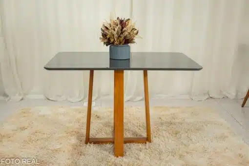 Mesa de Jantar Pedro Mel Vidro Grafite 120×80 4 Cadeiras Lisboa Veludo Cinza 507 Madeira Maciça Art Assento - Entregue Montada - Imagem 5