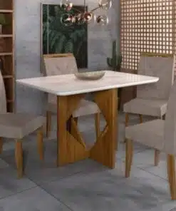 Mesa de Jantar Madri 1.20x0.80 Com 4 Cadeiras Califórnia - Cinamomo/Off white/Avelã