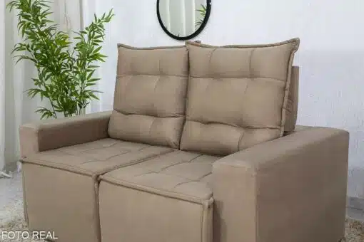 Sofá Retrátil Reclinável Rafaela 1.60m Veludinho Bege B09 - Imagem 6