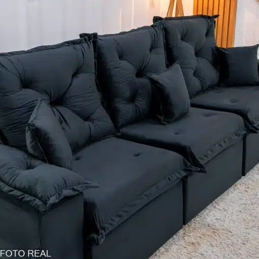 Sofá Retrátil Reclinável Porto Madri 2.70m Veludo Preto - D28 Pró Aditivada - Imagem 5