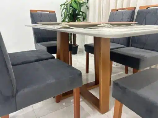 Mesa de Jantar Bali 1.60×0.80 Com 6 Cadeiras Califórnia – Cinamomo/Off White/Cinza - Imagem 5