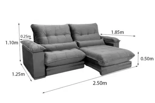 Sofá Retrátil Reclinável Ibis 2.50m Veludo Cinza 814 - D33 e Molas Ensacadas - Imagem 9
