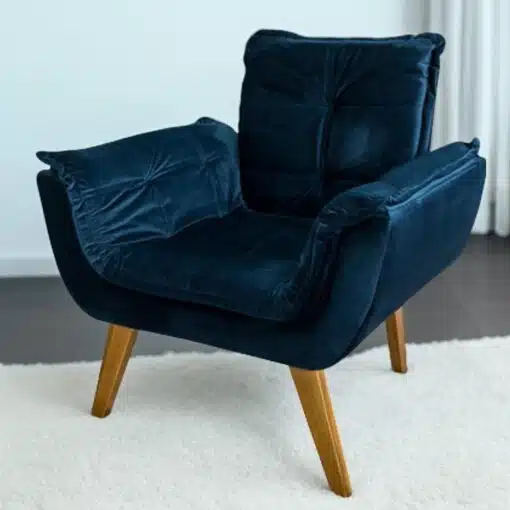 Poltrona Fixa Canadá Veludo Azul – JP ESTOFADOS