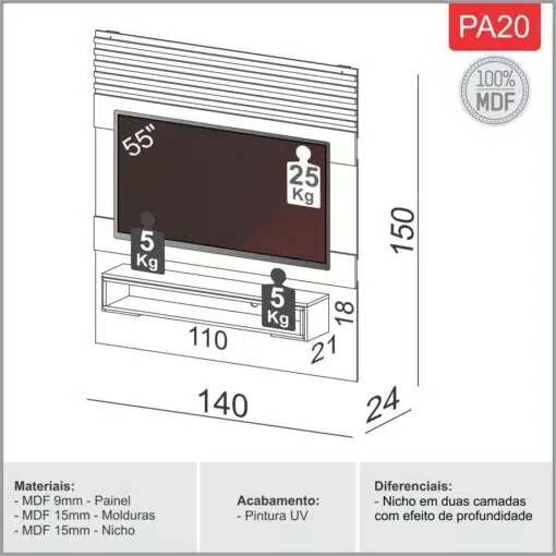 Painel até 55" Antix PA20 Off White/Freijó – DALLA COSTA - Imagem 3