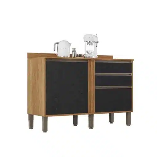 Balcão Cozinha Pérola Cinamomo/Preto 2 Portas 2 Gavetas Larg. 1.20m - Sallêto - Imagem 3