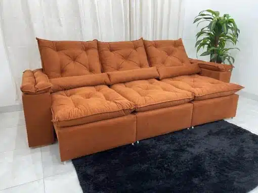 Sofá Retrátil Reclinável Brasão 2.70m- Terracota Veludo - Imagem 3