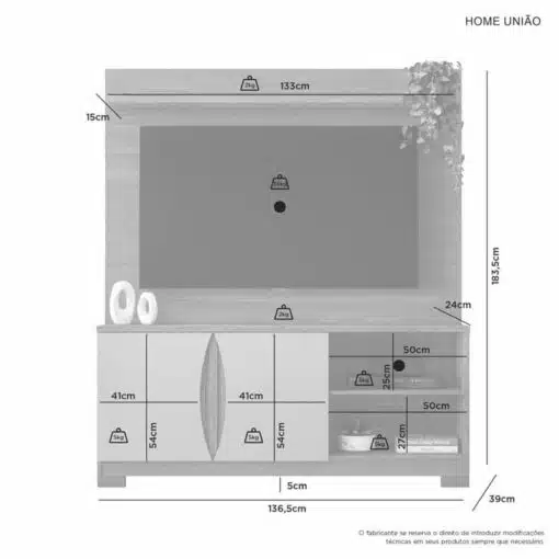 Home União Candian Cinamomo/Off Detalhe Ripado TV até 56 Polegadas Larg. 1.36m - JCM - Imagem 4