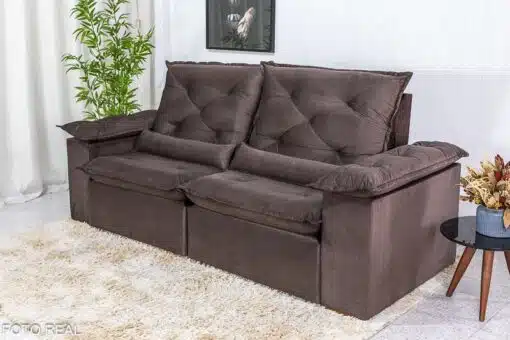Sofá Retrátil Reclinável Roma 2.00m Veludo Marrom 19 - D28 Soft - Imagem 4