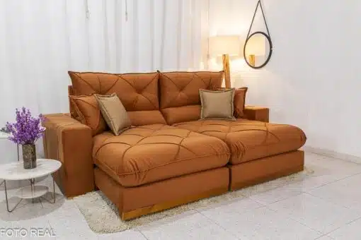 Sofá Retrátil Reclinável Gran Bello 2.50m Veludo Terracota 24 - Molas Ensacadas Pocket - Imagem 2