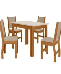 Mesa de Jantar Bellagio 108x68 Freijó Tampo Off 4 Cadeiras Clara Assento Savana - Poliman