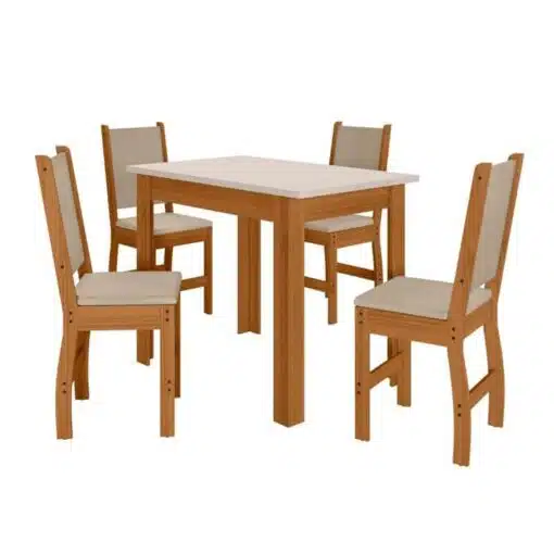 Mesa de Jantar Bellagio 108x68 Freijó Tampo Off 4 Cadeiras Clara Assento Savana - Poliman