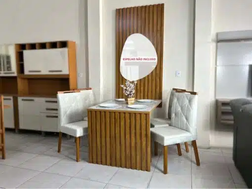 Mesa de Jantar Cancún 1.20x0.90 Com 4 Cadeiras jasmim - Cinamomo Ripado/Off White/Bege